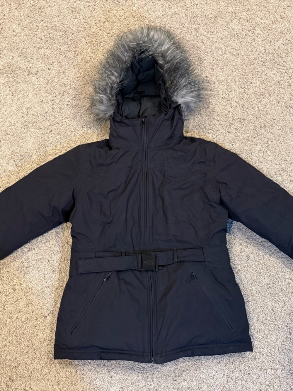 The North Face Women's Black Puffer Coat with Faux Fur Hood
